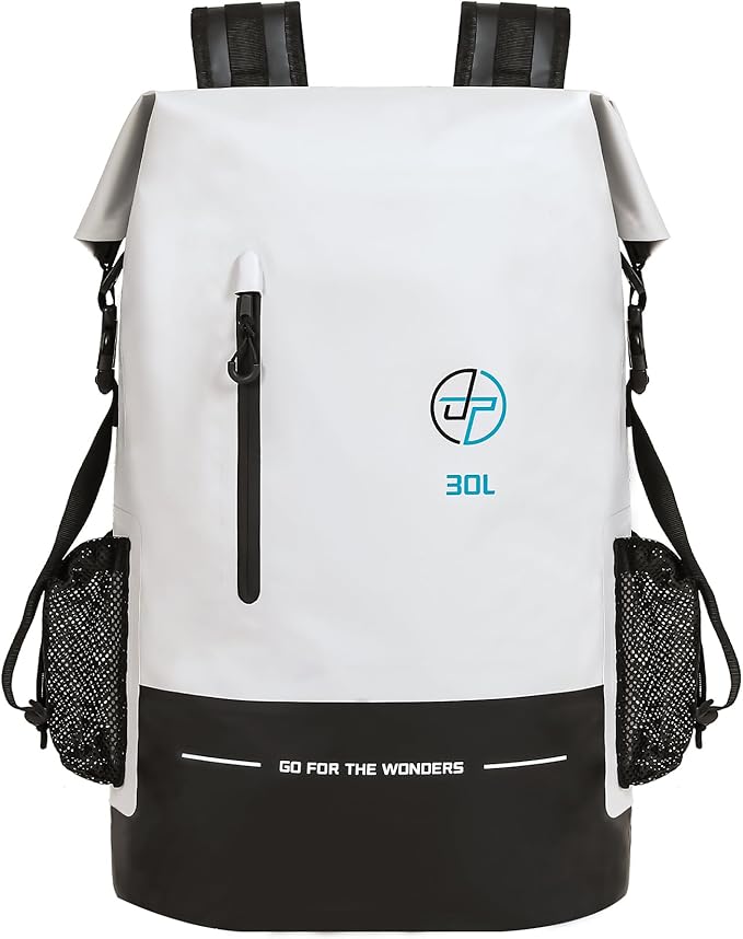 UPWELL Waterproof Dry Bag 30L Boating Backpack for Travel Hiking Camping Bags for Kayaking Hiking Waterproof Bags Swimming Floating Submersible Dry Bag Grey&White