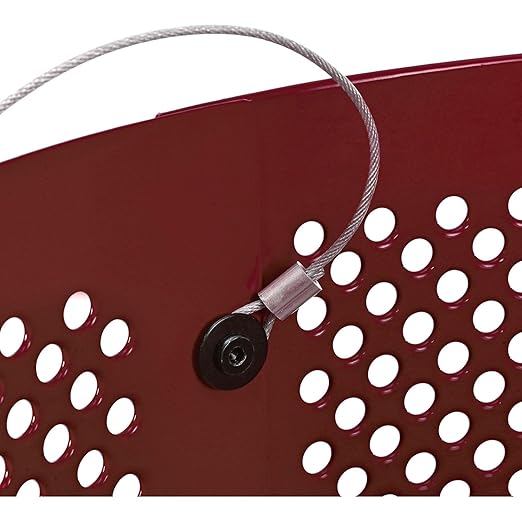 Global Industrial 32 Gallon Outdoor Perforated Steel Round Trash Can with Rain Bonnet Lid, Plastic Liner and Anchor Kit Included, 23-1/2" Diameter x 40-1/2"H, Red