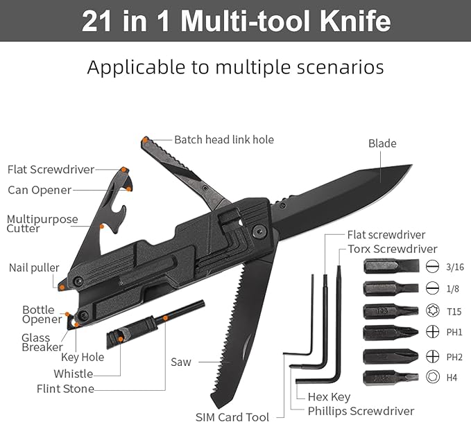 Titorld Multitool Pocket Knife Folding Knife for Men 21 in 1, Christmas Stocking Stuffers, Anniversary Birthday Gifts for Men Dad Him Husband, Cool Outdoor Camping Hiking Fishing Tools Gift Ideas