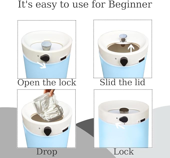 Diaper Pail, Baby Diaper Trash Can with Childproof Lock, Stainless Steel Garbage Pail with lid, Soft Close, Removal Inner Liner, Odor Control, 15 Liter/ 4 Gallon Diaper Disposal Bin, Blue