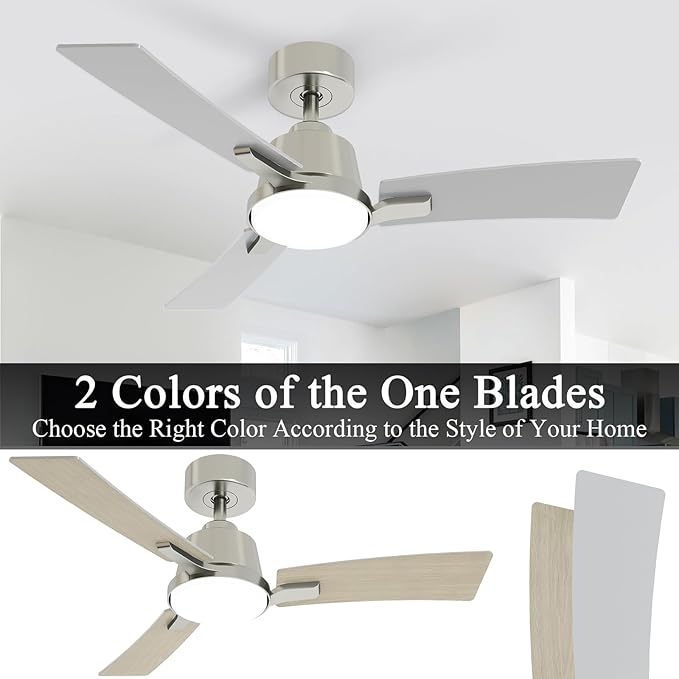42 Inch Ceiling Fans with Lights,Low Profile Ceiling Fan,Modern Flush Mount,Reversible 6 Speeds,3CCT Dimmable Noiseless Ceiling Fans for Living Room,Bedroom and Patio,ETL Listed