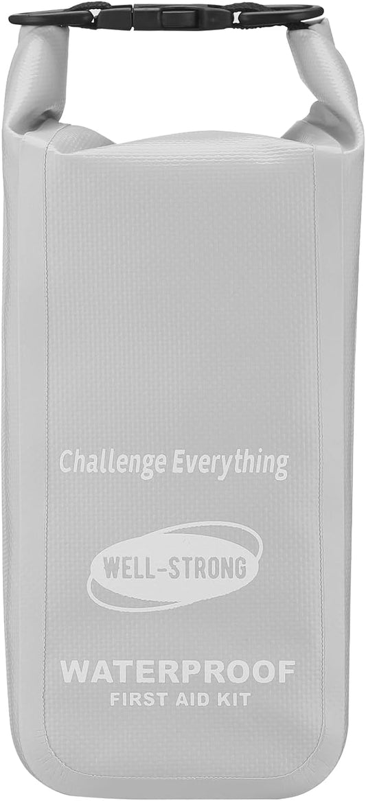 Waterproof First Aid Kit Roll Top Boat Emergency Kit with Waterproof Contents for Fishing Kayaking Boating Swimming Camping Rafting Beach Light Grey