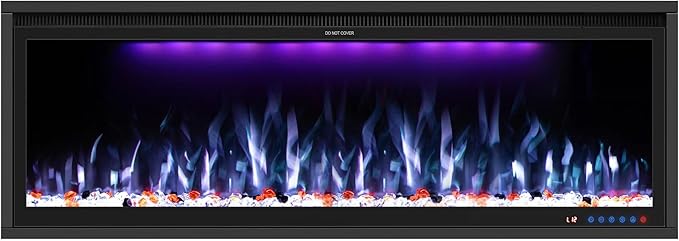 Benrocks 48'' WiFi- Enabled Electric Fireplace Inserts - Alexa & App Control, Slim Recessed & Wall Mounted, 13 * 13 * 3 Flame Color Combinations, 750W/1500W, Black