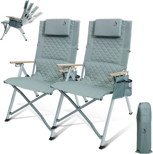 Reclining Camping Chair 2 Pack, Folding Lawn Chairs with 4-Stage Adjustable High Back for Adults Heavy Duty, Compact Foldable Outdoor Patio Recliner Chair with Side Bag(Cyan)