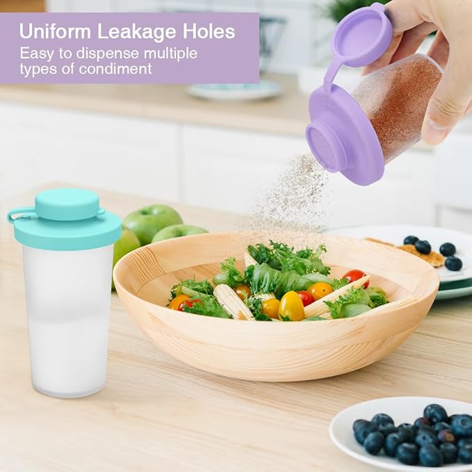 Sophico Small Salt and Pepper Shakers Set with Moisture Proof Sinlicone Lids, 4.5oz Mini Spice Shaker to go for Camping Travel Picnic Lunch Boxes (purple & blue, Medium & Large)