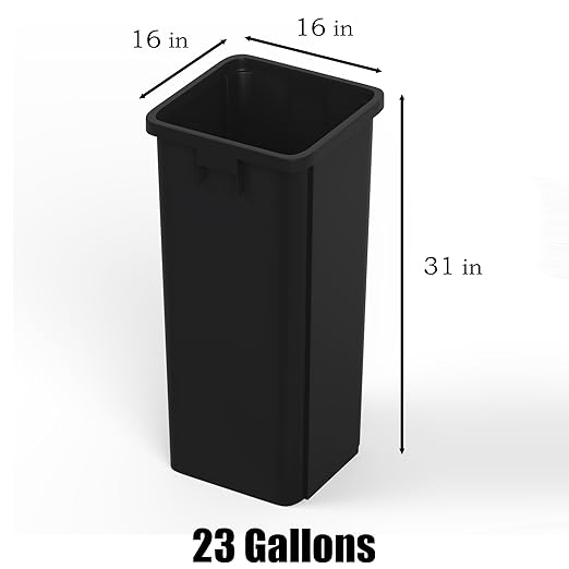 23 Gallon Black Square Commercial Trash Garbage Can | Outdoor Office Restaurant School Kitchen
