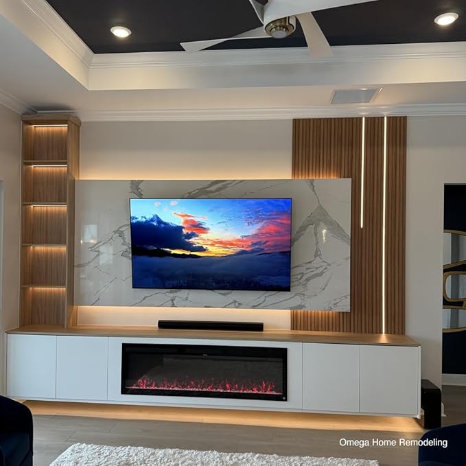 Touchstone Smart Electric Fireplace-The Fury 65" Wide- 4.5" Thin in Wall Recessed-100 Realistic Flame/Ember Bed Color Combos-1,500W Heater-Larger Viewing Area-Alexa/WiFi Enabled