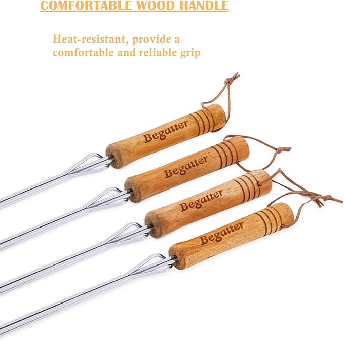 Smores Sticks, Marshmallow Sticks for Fire Pit, 30" Long Extendable Heavy Duty Roasting Sticks for Hot Dogs Vegetables S'mores over Campfire, 4 Pack
