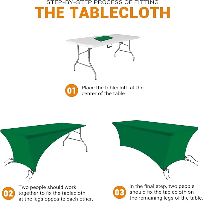 Eurmax USA Rectangular Fitted Spandex Table Covers 6ft Tablecloth Wedding Event Patio Table Decorations Stretch Table Cover for 6ft Folding Table (Emerald Green,2 Pack)