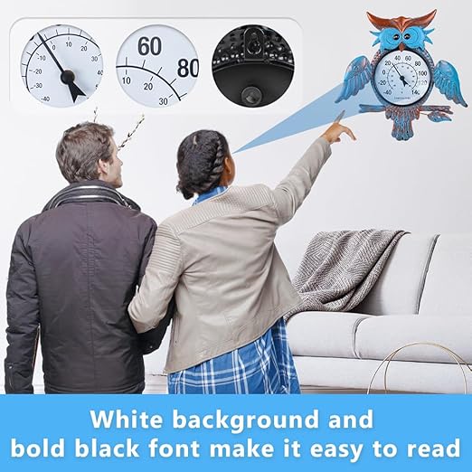 Indoor Outdoor Thermometer, Owl Wall-Mounted Thermometer Waterproof for Patio Garden Yard & Living Room, No Battery Needed