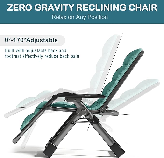 NAIZEA Padded Zero Gravity Chair, Folding Outdoor Lounge Chairs, Adjustable Reclining Camping Chairs with Cup Holder, Ergonomic Patio Lawn Chair for Balcony Beach Deck Yard