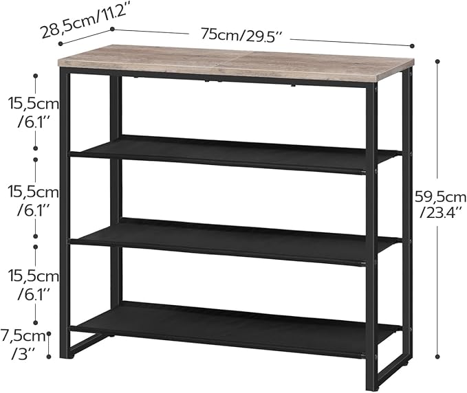 HOOBRO Shoe Rack, 4 Tier Shoe Storage Organizer with 3 Oxford Fabric Shelves and Top Panel, Holds 12-16 Pairs of Shoes for Entryway and Closet, Industrial, Greige BG47XJ01G1
