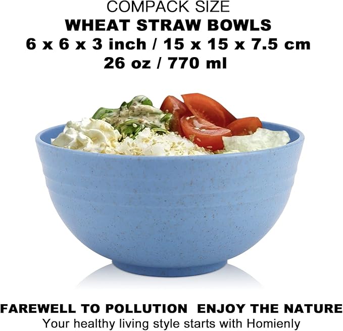 Homienly Wheat Straw Bowl Sets, Unbreakable Cereal Bowls 26 OZ, 8 PCS Microwave and Dishwasher Safe Bowl, Bowls for Kitchen, Camping, Picnic, Premium Salad Bowl for Serving, Oatmeal(Light, 26 OZ)