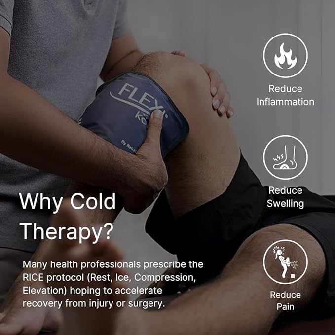 FlexiKold Reusable Gel Ice Pack with Straps – Cold Compress Pack for Injuries – Flexible Medical Ice Wrap for Back, Shoulders, Legs, Knees, Sciatica, Muscle Pain – Half Size