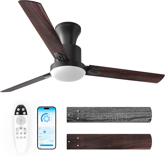 Obabala 52" Outdoor Ceiling Fan, LED Light, Smart Reversible DC Motor, 6 Speeds, Remote & APP Control, Modern Ceiling Fan for Living Room, Covered Porch