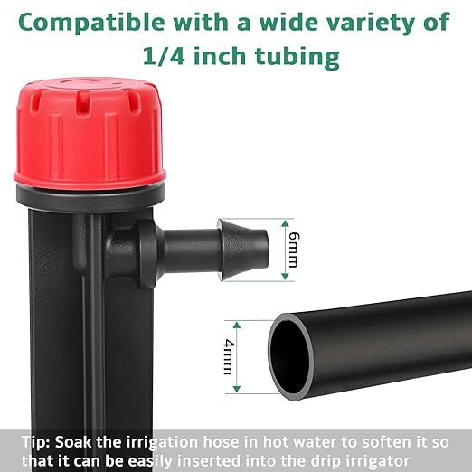 Drip Irrigation Emitters, 50Pcs Drip Irrigation Parts Drip Emitters for 1/4" Drip Irrigation Tubing, Adjustable 360 Degree Water Flow Drippers Spray Emitters for Flower Plant Watering System