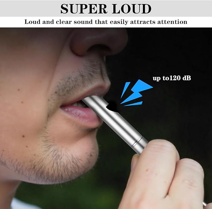 120dB Loud Whistle with Lanyard, Titanium Emergency Safety Tin Whistles Survival Whistle for Outdoor Camping Hiking, Lifeguard, Dog Training Whistles, 3 Pack 1.97 × 0.28 Inches