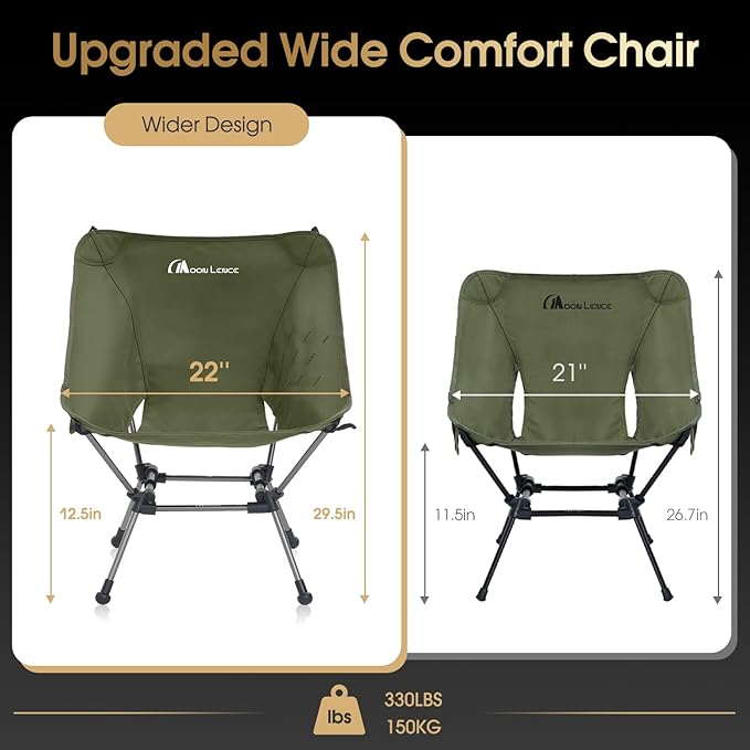 MOON LENCE Portable Camping Chair Plus, Upgraded Comfort & Size, Compact and Lightweight Still, Folding Chair for Backpacking & Hiking, 330Lbs Capacity (Green)
