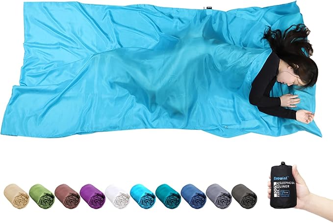 BROWINT Silk Sleeping Bag Liner, Silk Sleep Sack, Extra Wide 87"x43", Lightweight Travel Sheet for Hotels, More Colors for Option, Reinforced Gussets