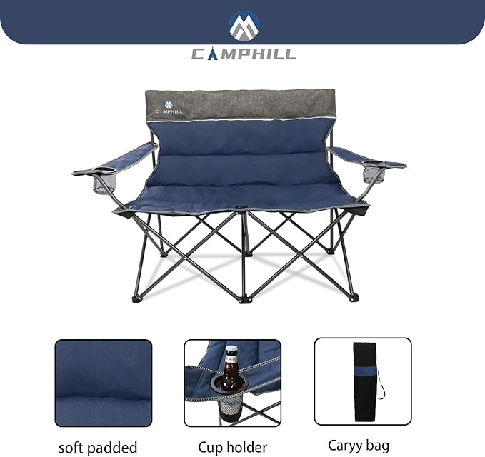 Camping Chair Set of 3, Outdoor Folding Camping Chairs for Heavy People with Cup Holder & Carry Bag,Collapsible Chair Include One Sofa Chair and Two Single Chair,Support up to 500lbs