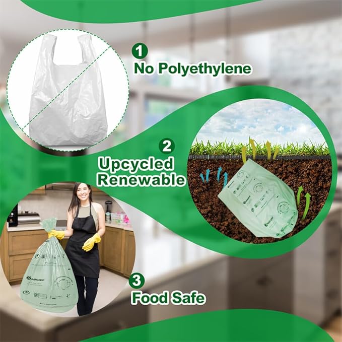 100% Certified Home Compostable Trash Bags, 55 Gallon, 60 Count, 1.57 Mils Extra Thick 38 x 58 Inches, 208 Liter, Compostable Liners, ASTM D6400 EN 13432 US BPI & OK Compost Home Certified