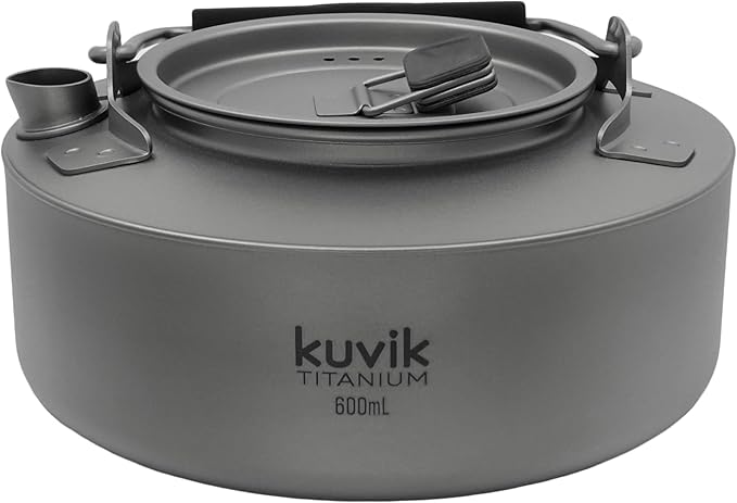 Kuvik Titanium Kettle 600ml (20.3 oz) - Ultralight and Compact Kettle for Backpacking, Camping, and Home