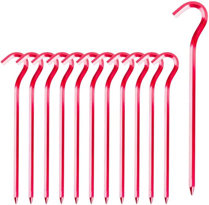 Tent Pegs - Aluminium Tent Stakes Pegs with Hook - 7’’ Hexagon Rod Stakes Nail Spike Garden Stakes Camping Pegs for Pitching Camping Tent, Canopies