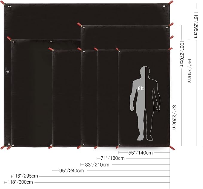 REDCAMP Ultralight Tent Footprint, PU 2000 Waterproof Camping Tent Tarp with Drawstring Carrying Bag for Ground Camping Hiking (95"x87" UL Black)