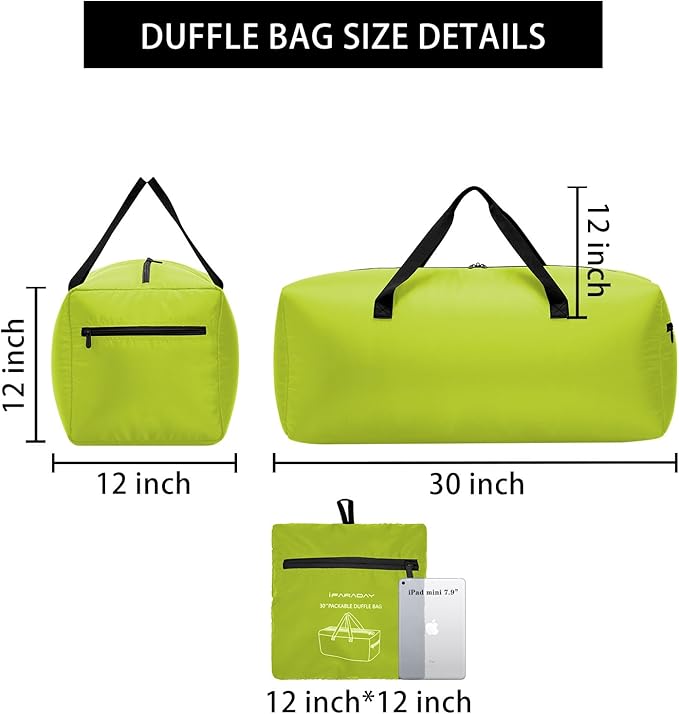 Foldable Duffel Bag 30" / 75L Lightweight with Water Rresistant for Travel-Light Green