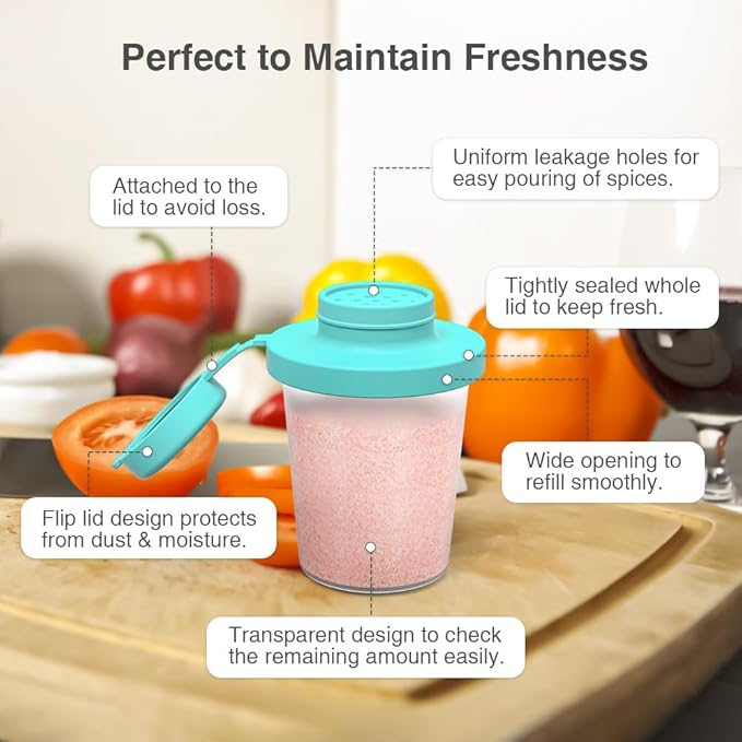 Sophico Small Salt and Pepper Shakers Set with Moisture Proof Sinlicone Lids, 4.5oz Mini Spice Shaker to go for Camping Travel Picnic Lunch Boxes (Mint & Grey, Medium & Large)