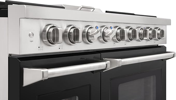 48 inch Pro-Style Natural Gas Range or Liquid Propane Gas Range with 6 Burners & 1 Griddle Cooktop, Double 4.6 cu. ft. and 2.2 cu. ft. Oven, in Stainless Steel - KOS-48RG03M (Black)
