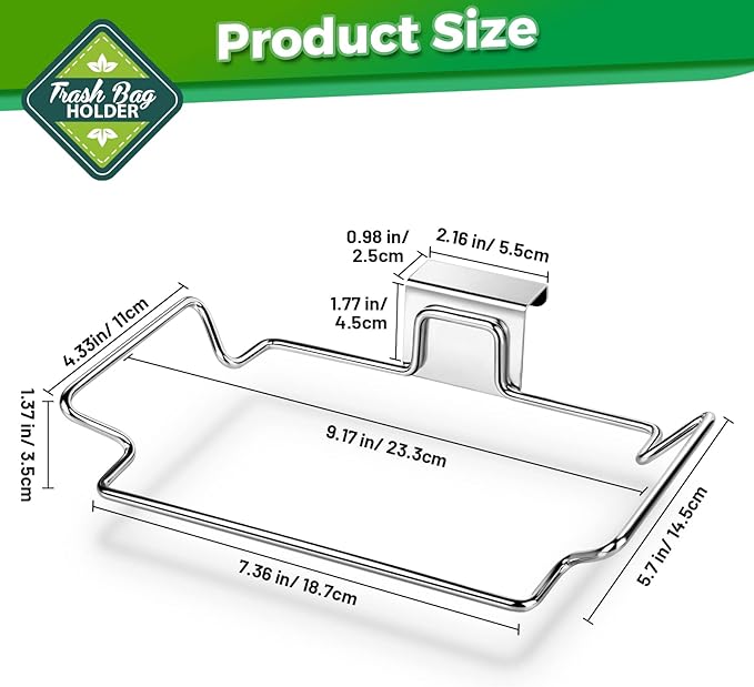 HNYYZL Trash Bag Holder,2 Pack Trash Bag Holder for Cabinet Door and Cupboards,Stainless Steel,Plastic Bag Holder Under Sink,Use for Kitchen,Bathroom,Camper,Rv