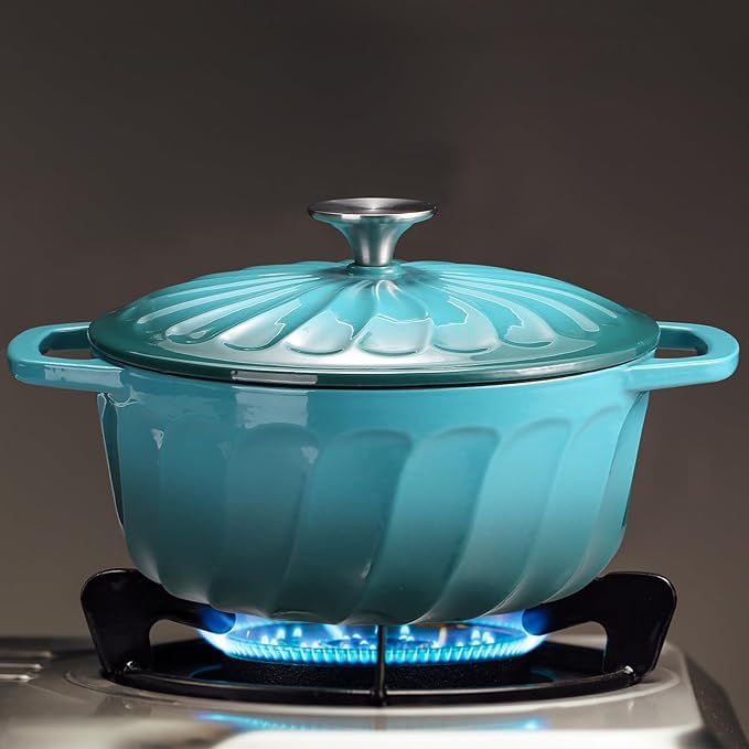 Enameled Cast Iron Dutch Oven with Lid, 3 QT Cast Iron Dutch Oven Pot, Heavy Duty Cast Iron Pot for for Bread Baking, Cook, Bake, Oven Safe across All Cooktops (BlueGreen,3 QT)