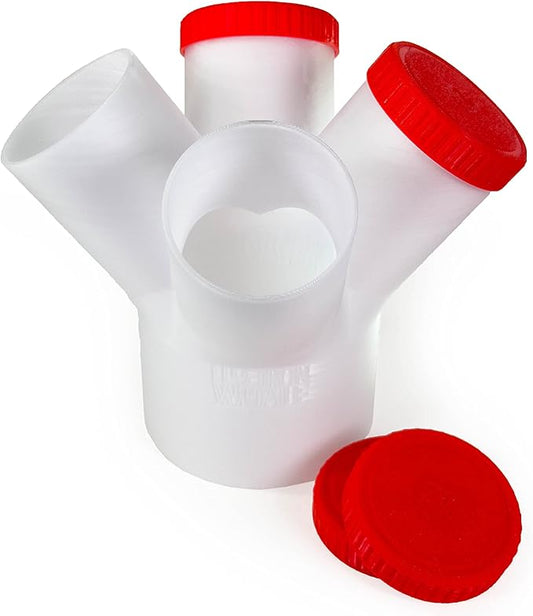 4" to 2-1/2" 4-Way Dust Collection Splitter Junction Fitting, Multi Port Fits Standard Hoses and Shop Vac Accessories, Dust Medusa, White Translucent