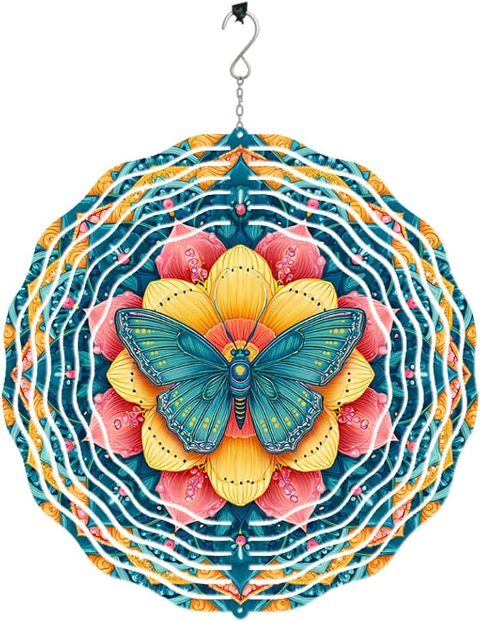 3D Wind Spinner for Garden - 10inch Stainless Steel with Double-Sided UV Printing | High-Resolution Images | Weather-Resistant Outdoor Spinning Decor for Patio, Yard & Gifts (Butterfly)