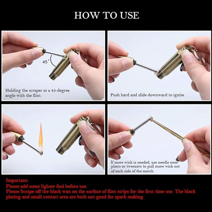 Permanent Match Metal Matchstick Flint Fire Starter, Keychain Lighting Sticks Reusable Immortal Lighter for Camping Hiking Emergency Survival Gear