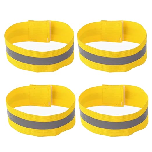 4PCS Reflective Wrist Strap 4x1.5cm Running Safety Gear Reflective Wristbands High Visibility Bike Ankle Bands Reflector Armband Self-Adhesive Reflective Bands for Walking,Night Sports Golden
