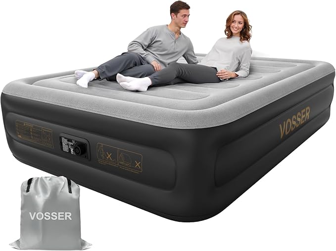 Air Mattress Queen with Built in Pump,20'' Inflatable Mattress 2 Mins Self-Inflation/Deflation,Thicker Blow up Mattress Leak-Proof,Flocked Top Air Bed with Storage Bag for Home, Camping & Guests