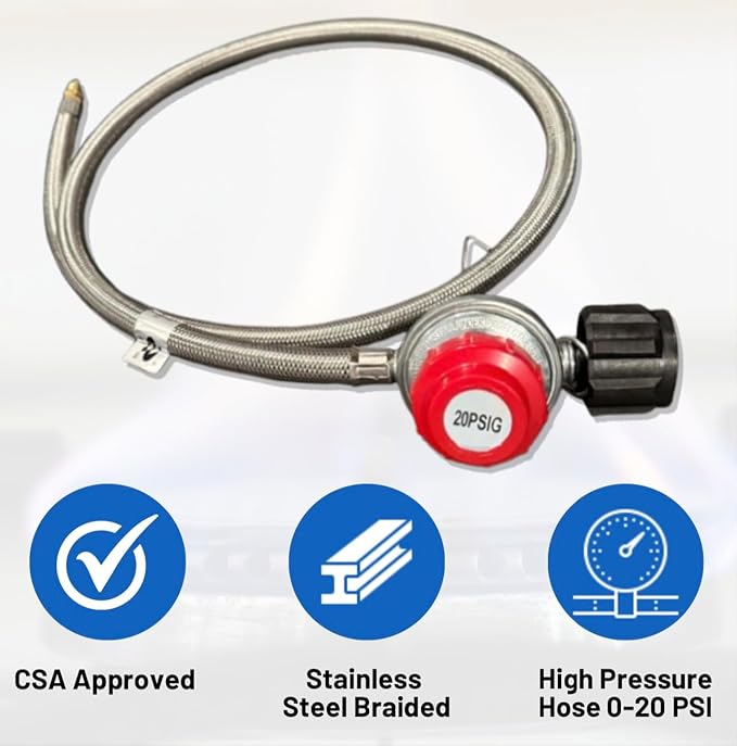 200,000 High BTU Propane Burner | High Pressure 0-20 PSI Steel Braided Hose with Adjustable Regulator | Heavy Duty Burner Stove for Outdoor Cooking, Frying, Boiling, and Camping