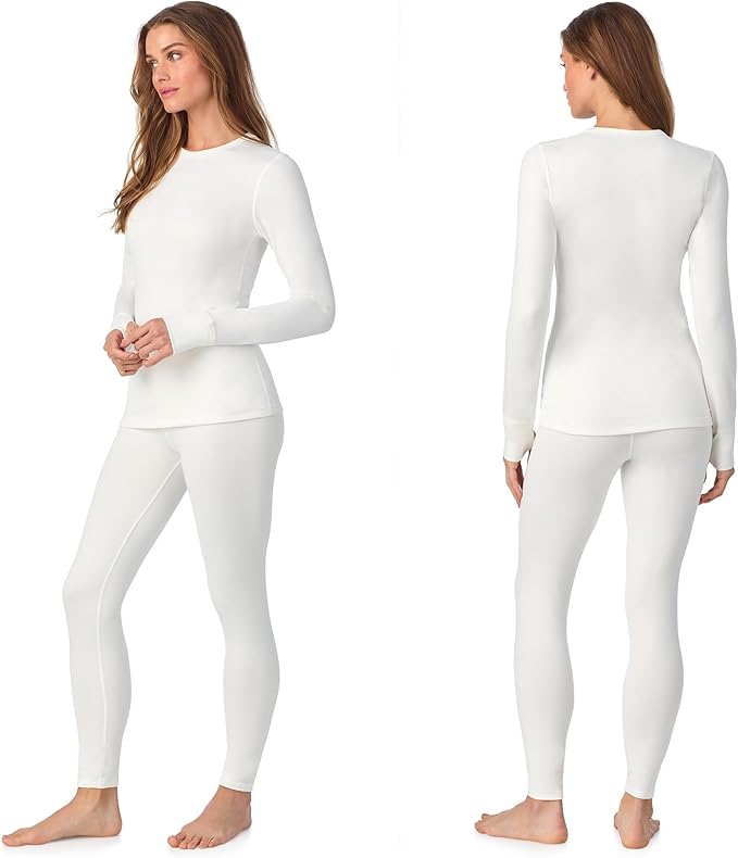 Cuddl Duds Womens Fleece Lined Thermal Base Layer Set – Long Sleeve Shirt & Leggings for Cold Weather – Lounge Set for Women