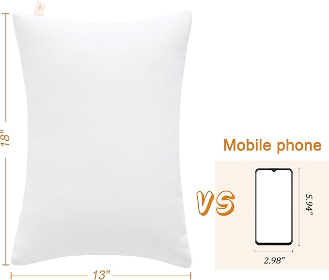 BEDSUM 2 Pack Microfiber Pillows, 13"x18" for Travel, Pets - Soft, Machine Washable Small Pillow for Neck, Wrist, and Knee Comfort, White
