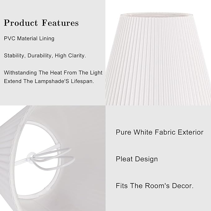 6Pcs Chandelier Lamp Shades, Pleated White Empire Scalloped Fabric Mini Clip-on Bulb Lamp Shade Set of 6 3×6×5 in Small Replacement Lampshade