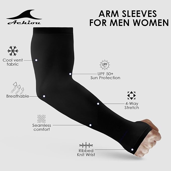 Achiou Arm Sun Sleeves Compression UV Protection Cooling for Men Women Summer Sunblock Basketball Football, Cover Arms Tattoo