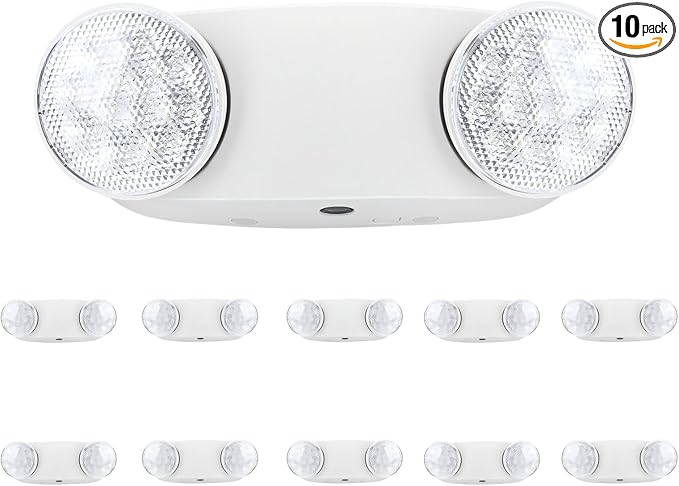 RMC LED Emergency Lights with Battery Backup, Two Head Adjustable Commercial Emergency Lighting, AC120-277V, Hardwired Emergency Exit Light Fixtures for Home and Business, ETL Listed, 10 Pack
