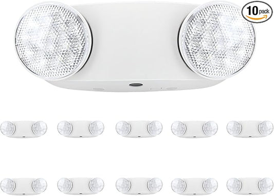 RMC LED Emergency Lights with Battery Backup, Two Head Adjustable Commercial Emergency Lighting, AC120-277V, Hardwired Emergency Exit Light Fixtures for Home and Business, ETL Listed, 10 Pack