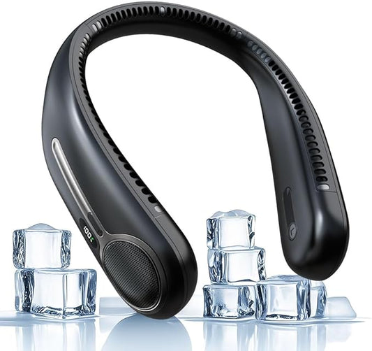 Portable Neck Fan,Gift Ideas,Personal Wearable Bladeless Fan,360° Cooling,LED Display,4-Speeds,6000mAh Rechargeable,Powerful Wind,Outdoor Travel Camping,Birthday Gifts for Men Women Dad Mom (Black)