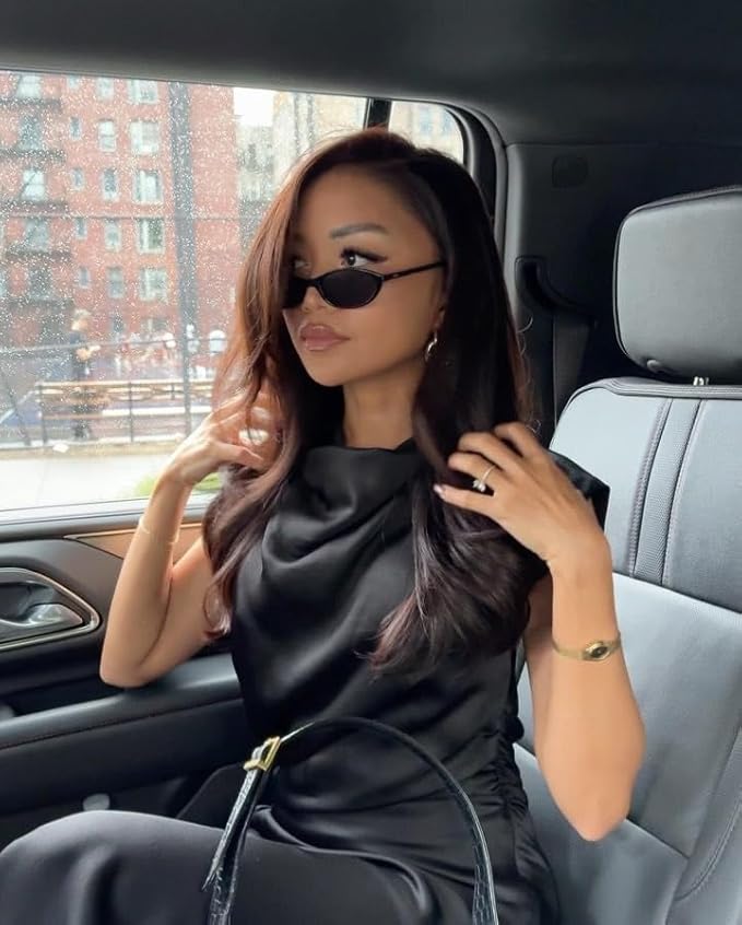 Retro Oval Sunglasses for Women Chic Cat Eye 90s Sunnies Lightweight Narrow Shades Trendy UV protection Sun Glasses