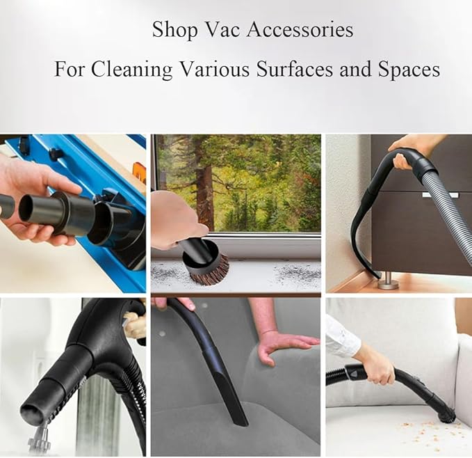 9 PCS Vacuum Attachments for Shop Vac Accessories with 2 1/2" to 1 1/4" Vacuum Hose Adapter, 1 7/8" to 1" Adapter for Shop Vac, Household Cleaning Accessories Brush Kit for Shop Vac Attachment