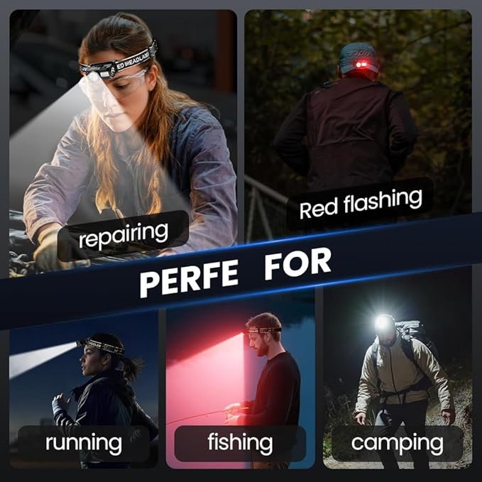 LED Headlamp Rechargeable with Motion Sensor - Super Bright Head Lamp with 6 Modes for Camping & Hiking Gear Essentials, IPX4 Waterproof Headlight Flashlight with Red Light, USB Cable Included(Orange)