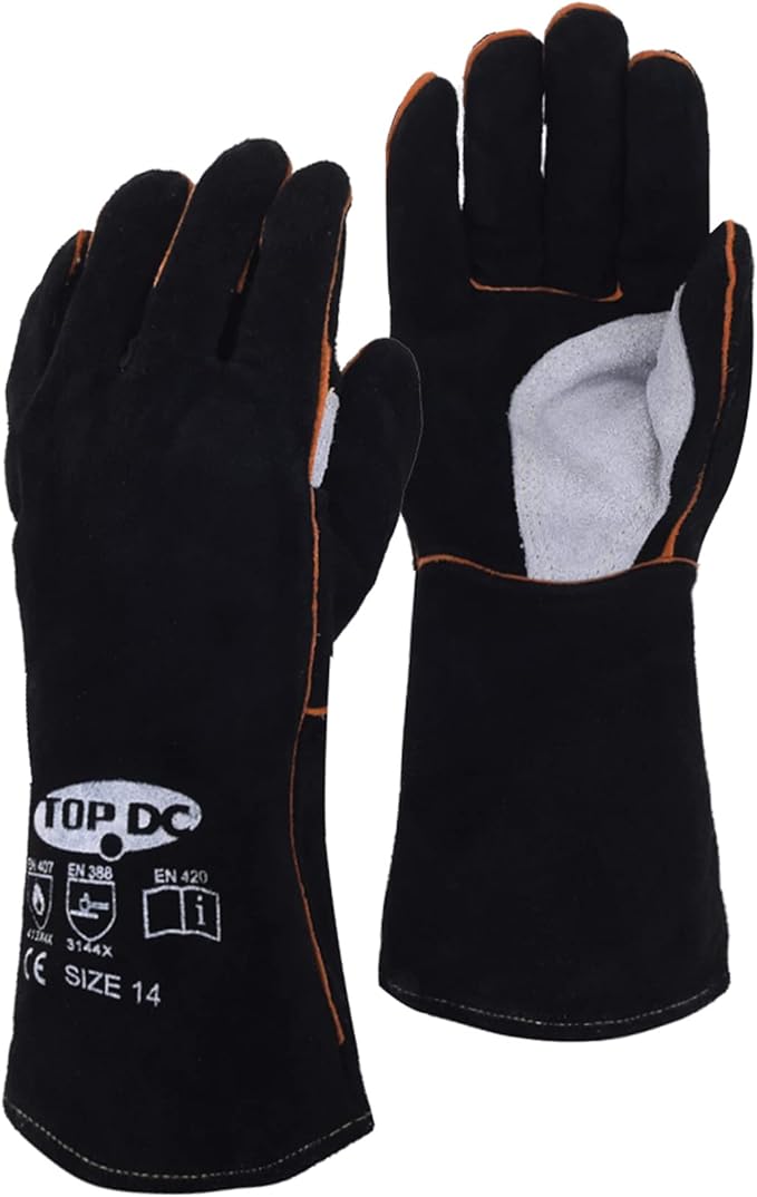 TOPDC Welding Gloves 14 Inches Fire/Heat Resistant Leather For Mig,Tig,Stick,Forge,BBQ,Grill, Fireplace,Wood Stove, Furnace,Pot,Oven
